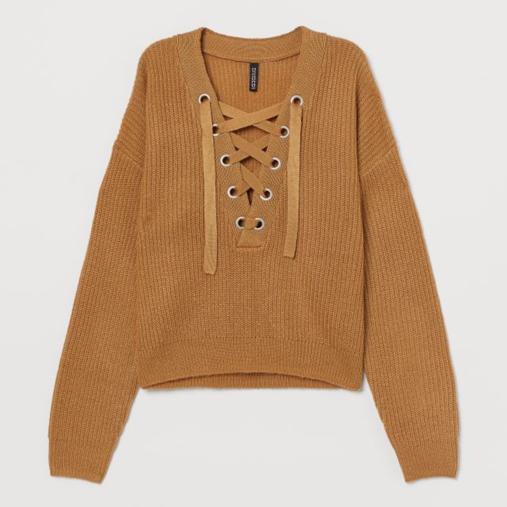 H&M Brown Knit Sweater with Lacing